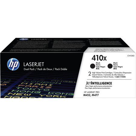HP 410X Cartouches de toner de longue durée d'origine LaserJet HP410X - CF410XD - Paquet de 2 - Noir