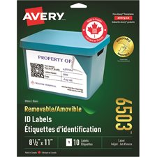 Étiquettes d'identification amovibles 8-1/2 x 11” (10)