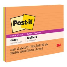 Post-it® Super Sticky Self-Adhesive Ruled Notes - 8 x 6 in - Assorted Colours - Pack of 4