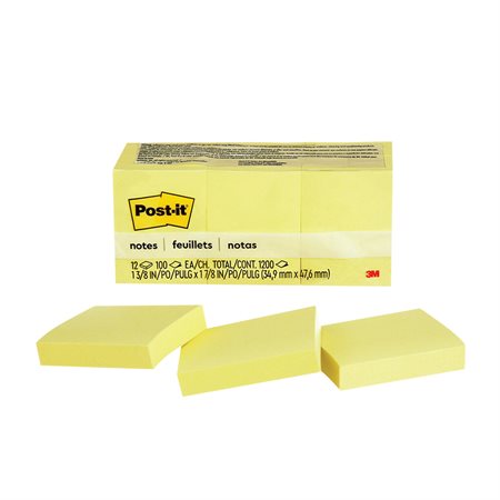 Post-it® Self-Adhesive Notes - 1.5 x 2 in - Canary Yellow - Pack of 12