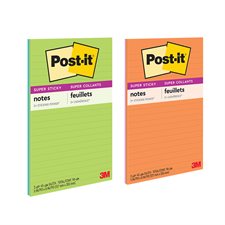 Post-it® Super Sticky Self-Adhesive Ruled Notes - 5 x 8 in - Assorted Colours - Pack of 2