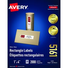 Étiquettes rectangulaires blanches Easy Peel® Boîte de 100 feuilles 4 x 1"  (2000)