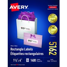Étiquettes rectangulaires blanches Easy Peel® Boîte de 100 feuilles 4 x 1-1/3"  (1400)