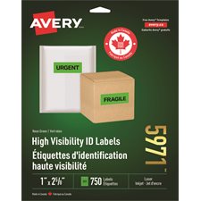 Étiquettes fluorescentes 2-5/8 x 1”. Paquet de 750. vert