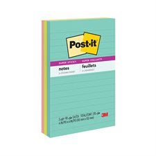 Feuillets autoadhésifs lignés Post-it® Super Collants - 4 x 6 po - Couleurs variées - Paquet de 3