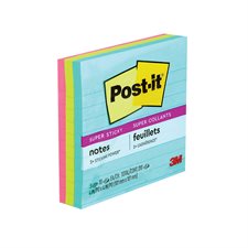 Feuillets autoadhésifs lignés Post-it® Super Collants - 4 x 4 po - Couleurs variées - Paquet de 3