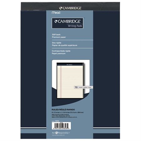 Bloc-notes de bureau Cambridge® Lettre. Ligné 5/16”. 70 feuilles.8-1/2"x11--3/4". ivoire