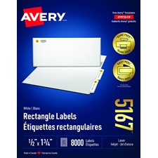 Étiquettes rectangulaires blanches Easy Peel® Boîte de 100 feuilles 1-3/4 x 1/2"  (8000)