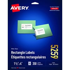 Étiquettes rectangulaires blanches Easy Peel® Paquet de 25 feuilles 4 x 1-1/2"  (350)