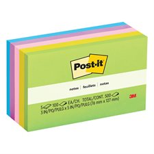 Feuillets autoadhésifs Post-it® - 3 x 5 po - Couleurs variées - Paquet de 5