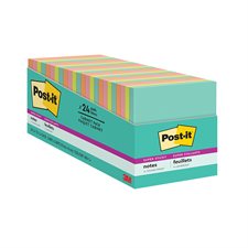 Feuillets autoadhésifs Post-it® Super Collants - 3 x 3 po - Couleurs variées - Paquet de 24 (Boîte de rangement)