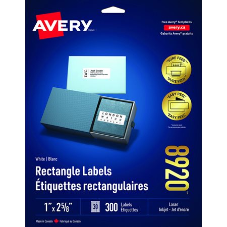 Étiquettes rectangulaires blanches Easy Peel® Paquet de 10 feuilles 2-5/8 x 1" (300)