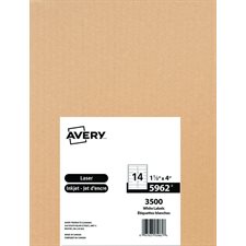 Étiquettes rectangulaires blanches Easy Peel® Boîte de 250 feuilles 4 x 1-1/3"  (3500)