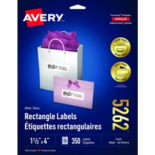 Étiquettes rectangulaires blanches Easy Peel® Paquet de 25 feuilles 4 x 1-1/3" (350)