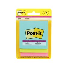 Feuillets autoadhésifs Post-it® Super Collants - 3 x 3 po - Couleurs variées - Paquet de 3