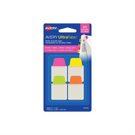 Mini onglets de classement autoadhésifs UltraTabs™ - 1 x 1,5 po - Couleurs néons variées