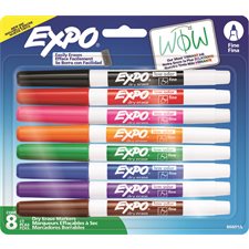 Marqueur effaçable à sec pour tableau blanc Expo® - Pointe fine - Paquet de 8