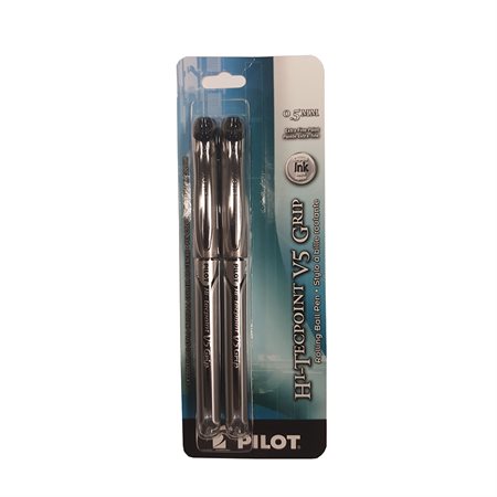 Hi-Tecpoint Grip V5 / V7 Rolling Ballpoint Pens 0.5 mm. Package of 2 black