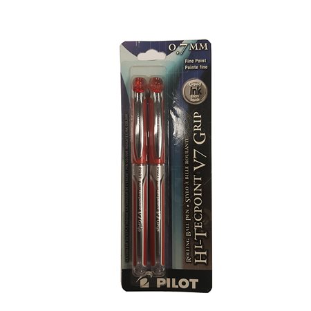 Stylos à bille roulante Hi-Tecpoint Grip V5 / V7 0,7 mm. Paquet de 2 rouge