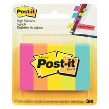 Languettes signets autoadhésifs Post-It® - 0,5 x 1,75 po - Couleurs néon variées - Paquet de 5