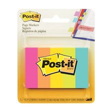 Languettes signets autoadhésifs Post-It® - 0,5 x 1,75 po - Couleurs néon variées - Paquet de 5