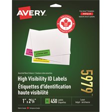 Étiquettes fluorescentes 2-5/8 x 1”. Paquet de 450. variées