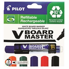 Marqueur effaçable à sec pour tableau Begreen V Board Master Pointe biseautée. Paquet de 5.