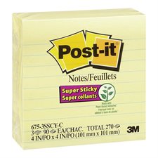Post-it® Super Sticky Self-Adhesive Ruled Notes - 4 x 4 in - Canary Yellow - Pack of 3