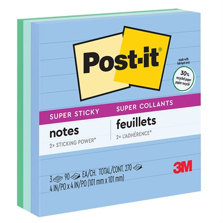 Feuillets recyclés Post-it® Super Sticky - collection Oasis