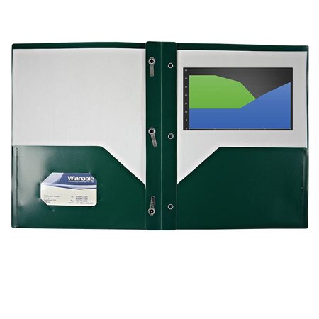 Couverture de présentation à 3 attaches et  2 pochettes Poly Tang - Vert