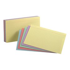 Fiches lignées de couleurs variées - 5 x 8 po