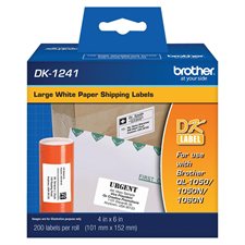 Étiquettes autocollantes 4 x 6 po pour Brother® QL-1050/1050N/1060N - Rouleau de 200