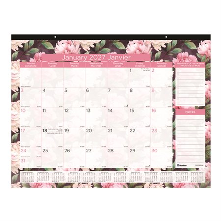 Calendrier sous-main mensuel marguerite rose (2026)