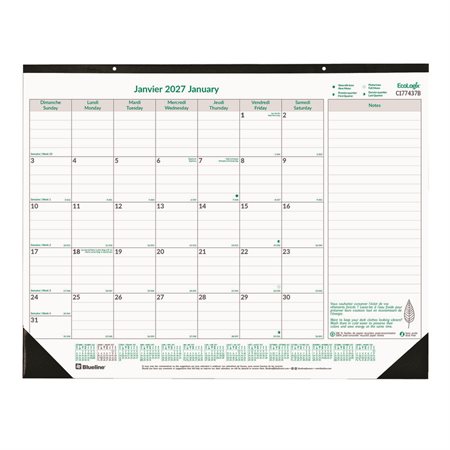 Calendrier sous-main mensuel Ecologix® (2026)
