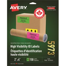 Étiquettes fluorescentes 4 x 2". Paquet de 150. variées