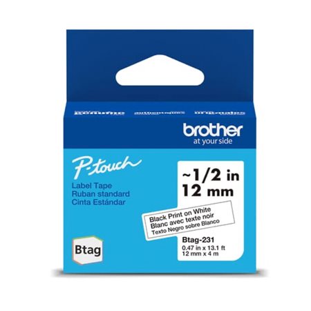 Ruban non-laminé Btag pour étiqueteuse P-touch - Noir sur blanc