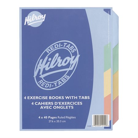 Cahier d'exercice avec onglets 40 pages réglées