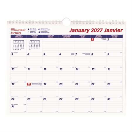 Calendrier mural mensuel bilingue (2026)