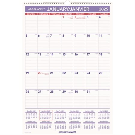 Calendrier mural mensuel recyclé (2026) 15-1/2 x 22-3/4 po