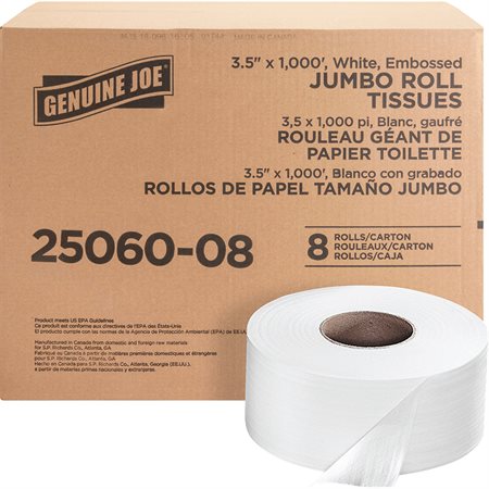 Rouleaux de papier hygiénique Jumbo 3 1/2 po x 1000 pi (pqt 8)