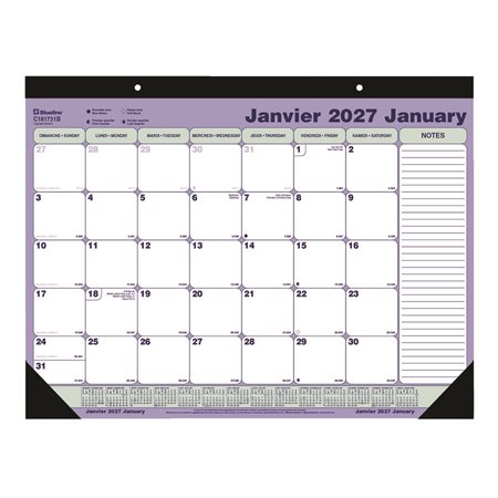 Calendrier sous-main mensuel (2026)