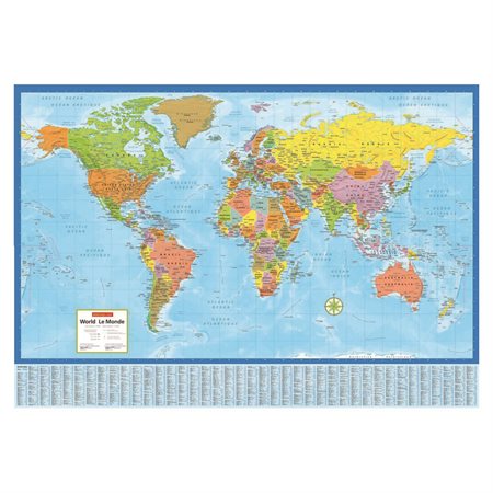 Laminated Map World Map 28 x 40 po -  Bilingual