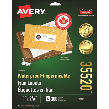 Étiquettes de film imperméables rectangulaires