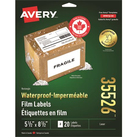 Étiquettes de film imperméables rectangulaires