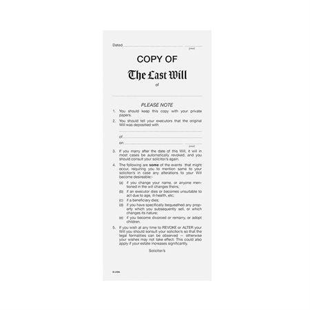 Legal Supplies COPY OF The Last Will Envelopes